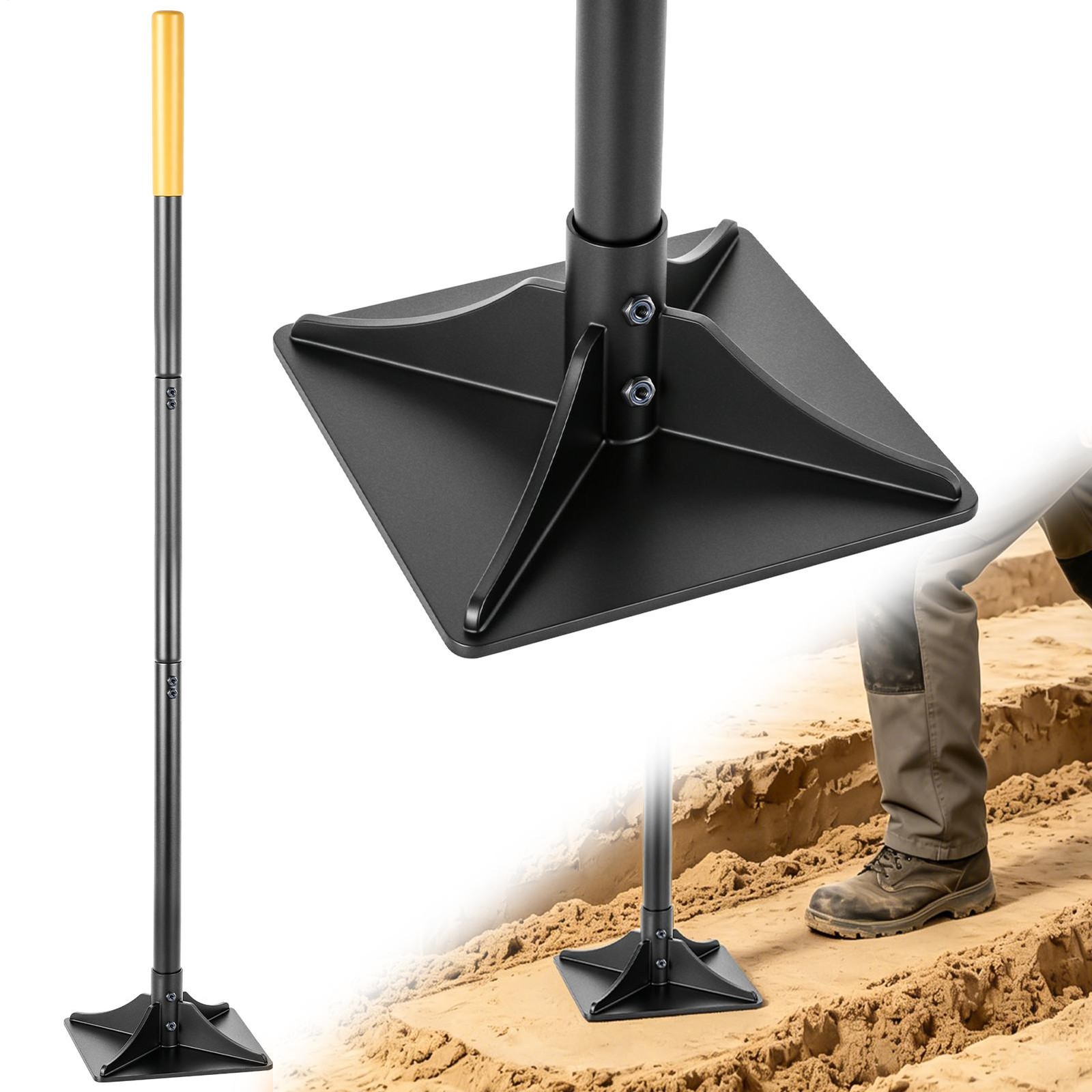 Heavy-Duty Steel Tamper with 120cm Detachable Handle Ergonomic Rubber Grip