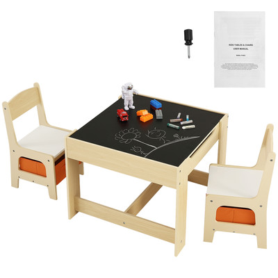Uimoso Kids Table and Chair Set Wooden Activity Table with Storage Space & Boxes