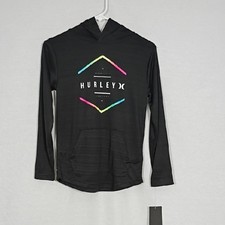 NWT Hurley Boys Black Heather Pull Over Hoodie with Neon Accents Size Medium
