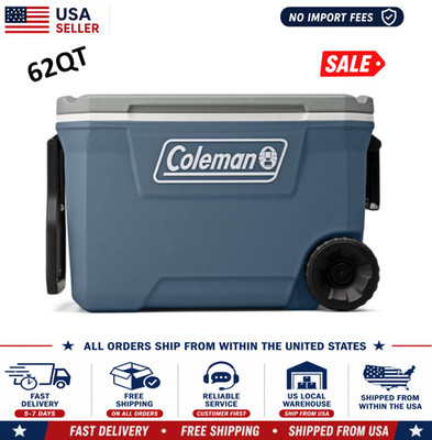Coleman 316 Series 62QT Wheeled Ice Chest Cooler Lakeside Blue Camping Outdoor