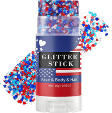 Red White and Blue Face Hair Body Glitter Stick with Heart Star Sequins,4Th of
