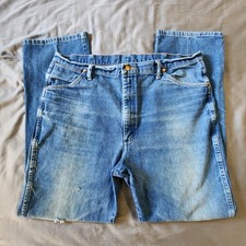 Vintage Wrangler Jeans Mens 42x34 Cowboy Cut Original Fit Denim Distressed
