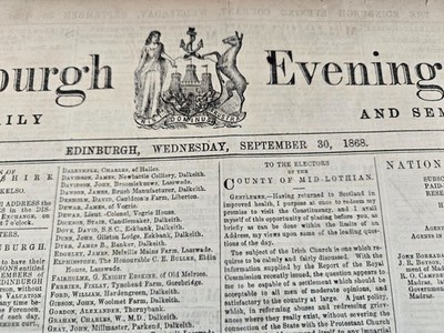The Edinburgh Evening Courant Antique 1868 Newspaper 8 Pages