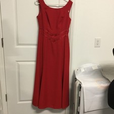 Dave Johnny 16 Vintage Red Evening Gown Full Length Red Lined Back USA Bows