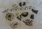 Vintage Costume Jewelry Lot, Brooches, Rhinestones, Bracelet, Earrings, Mixed