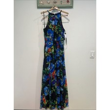 Betsy & adam blue / red Floral Halter Maxi Dress size 12 new with tags