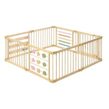 Foldable Baby Playpen with Door Panel and Built-in Toys   8 or 10 Panel Natural