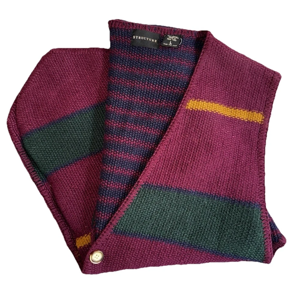 Vtg Structure Sweater Vest Mens Large Green Striped Cardigan 90s Grampa Core - Image 3 of 4