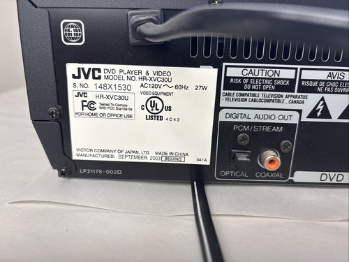 JVC HR-XVC30U Hi-Fi Stereo VCR/ DVD Player & Remote Control /User Manual Tested - Picture 7 of 9