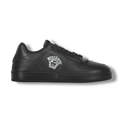 Versace Sneaker Logo Print Schwarz Leder Klettverschluss Größe EU 43