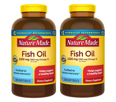 Nature Made Burp-Less Fish Oil 1200mg, Heart Health Omega-3, 300ct x 2 bottles