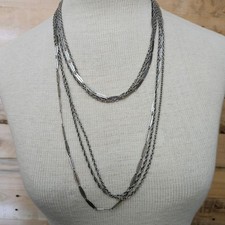 Vintage Silver Tone Multi Strand Layered Chai...