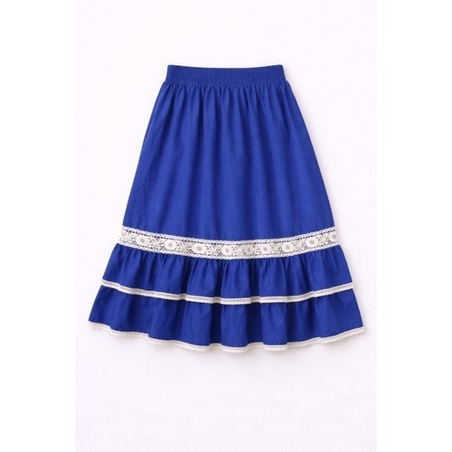 Vintage Partner Please by Malco Modes  Blue Prairie Skirt Lace Ruffle Boho Midi