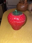 Vintage Hazel Atlas Jam / Jelly Milk Glass Jar Strawberry Paint Chipped