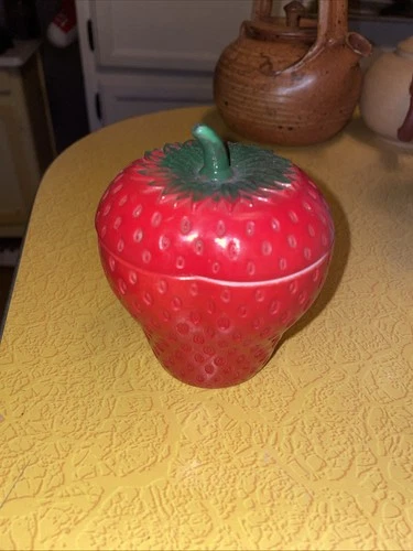 Vintage Hazel Atlas Jam / Jelly Milk Glass Jar Strawberry Paint Chipped