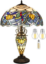Blue Lotus Tiffany Lamp - Antique Stained Glass Table Lamp for Home Decor