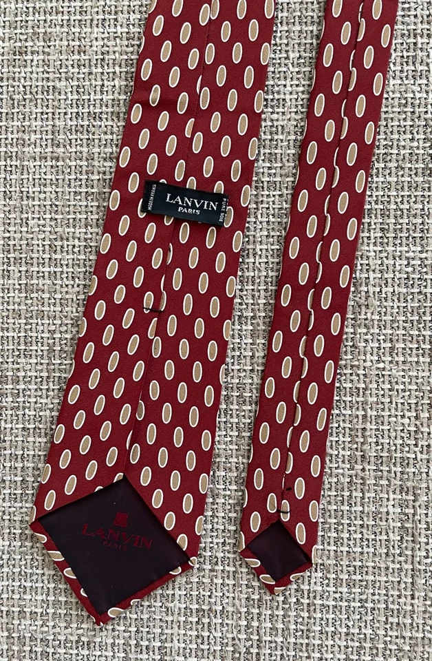 Auténtica corbata de seda vintage de lujo LANVIN roja marrón a lunares Francia Foto 2 de 4