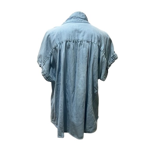 Camisa informal con botones azul manga corta 2X de Ava & Viv Plus para mujer - Imagen 6 de 10