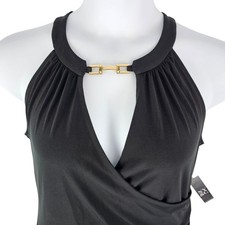 Womens Black Dress Medium V Neck Midi New York & Co LBD NEW Retail 49.95