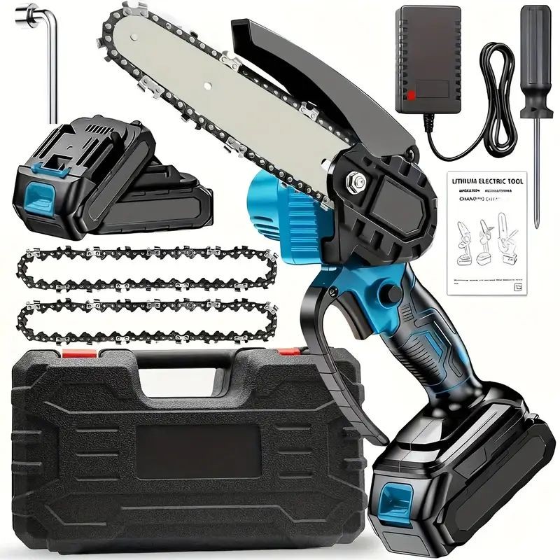 6 inch Electric Mini Chainsaw Cordless Saw Handheld (2X 21V Battery + 2X Chain)