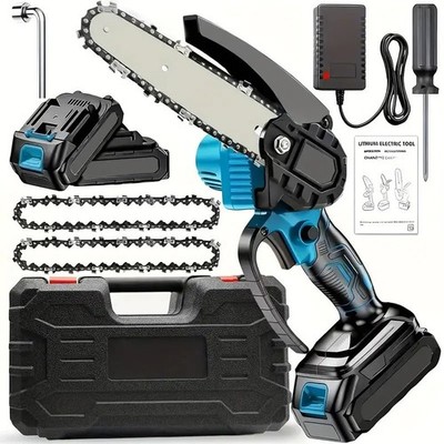 6 inch Electric Mini Chainsaw Cordless Saw Handheld (2X 21V Battery + 2X Chain)