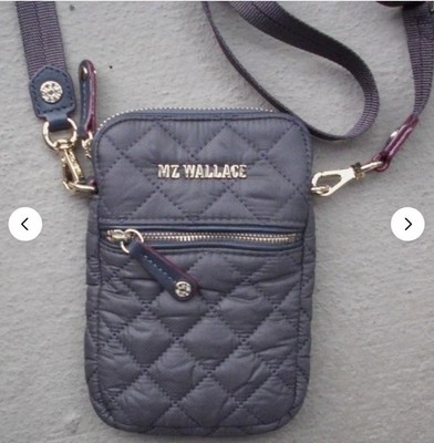 MZ WALLACE  Dark Gray Quilted Mini Micro Crosby crossbody Strap phone bag Wallet