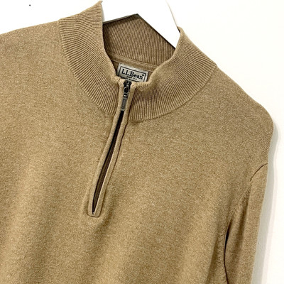L.L. Bean Pullover Herren Größe Large L Langarm Reißverschluss Sand Beige Baumwolle Kaschmir