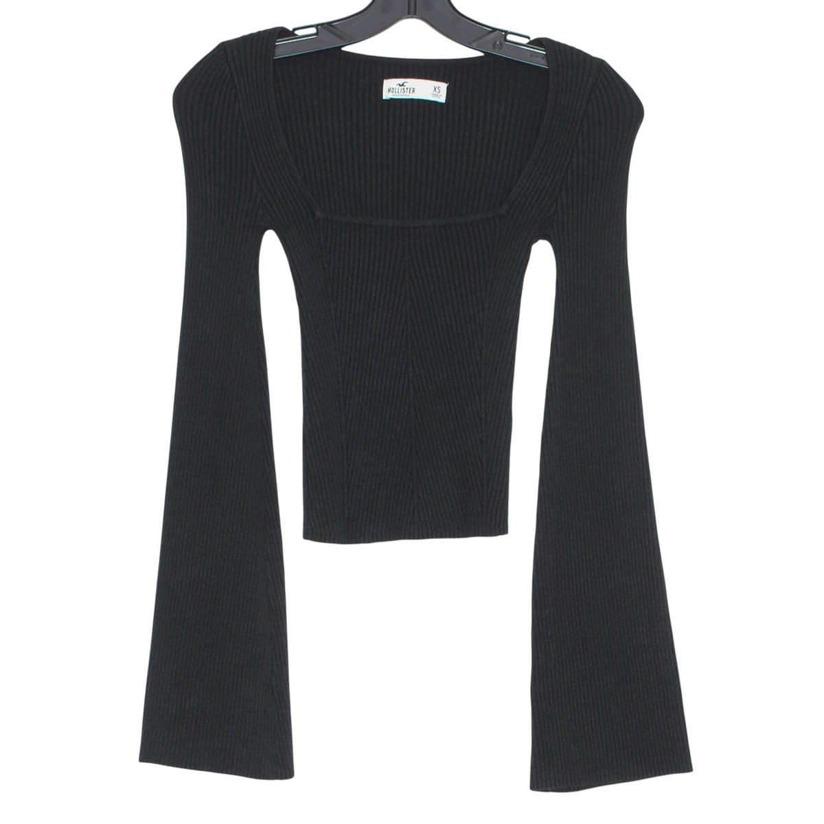Hollister Top Y2K Ribbed Bell Sleeve 70s Goth Minimalist Square