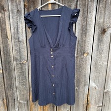 SHEIN Frenchy Navy Blue Deep V-Neck Ruffle Mini Dress
