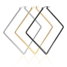 3 Pairs Big Hoop Geometric Earrings for Women, Hypoallergenic Stainless Steel...