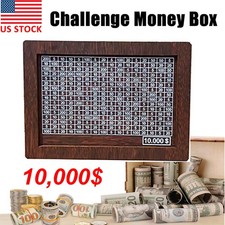 Money Saving Challenge Box Cash Vault Wooden Savings Box Cash Saver 10000