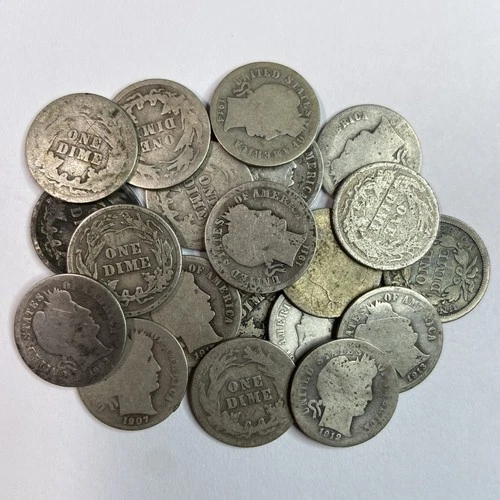 Barber 90% Silver Dimes Lot Of 20/ $2.00 Face Value/ Assorted Dates & Mints
