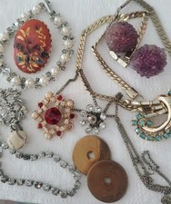 Vintage JUNK COSTUME JEWELRY LOT Missing Rhinestones Parts Findings Estate. M9
