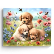 Cute Puppy Wall Art Dog Canvas Floral Nursery Home Decor