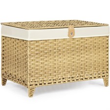 Wicker Storage Basket with Lid, 200L Storage Bin with Removable Liner Bag