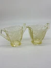 Hazel Atlas Florentine Poppy Yellow Depression Glass Sugar Bowl And Creamer Set