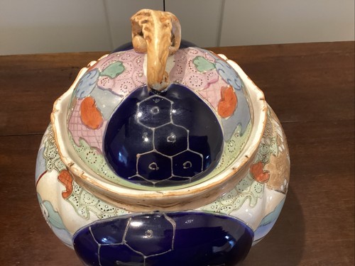 Antique Japanese Melon Shaped Lidded Jar. C.1910 Figures In Panels & Geometric - Picture 7 of 22