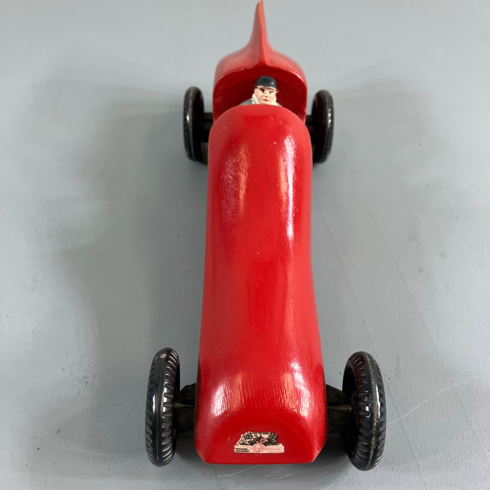 Handmade Custom Pinewood Derby Race Car Red, Vintage 1960s w Decals