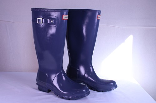 HUNTER Girls Youth Sz 4 Blue Glossy Original Tall Buckle Waterproof Rain Boots