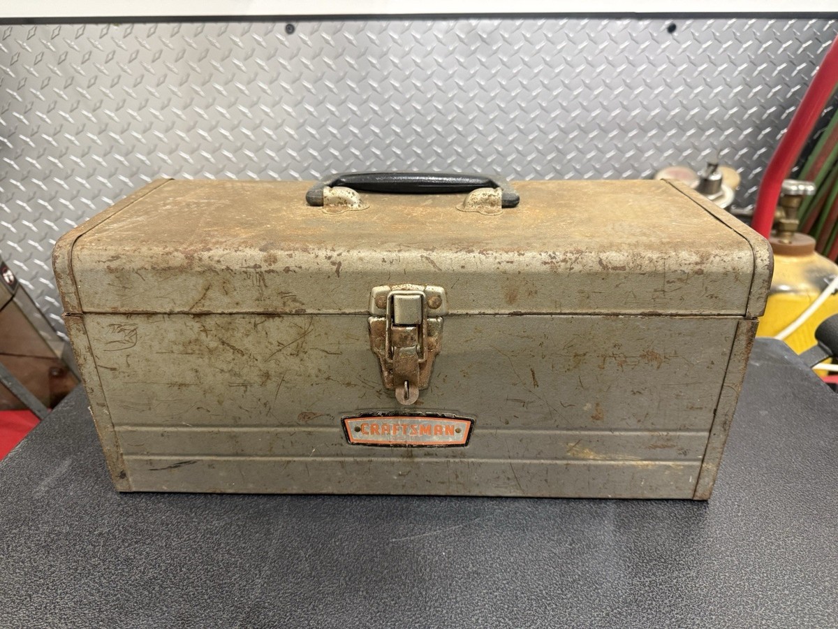 Vintage Craftsman Metal Tool Box 17x7x7 Gray w Tray Insert - USA