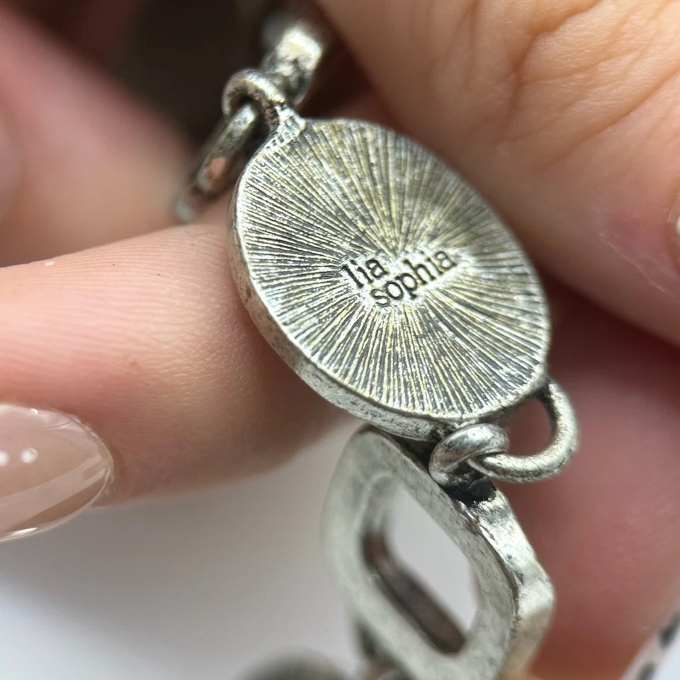 Pulsera de eslabones de plata Lia Sophia con piedras multicolores - Elegante 7,5" Y2K años 90 2000 Foto 3 de 4