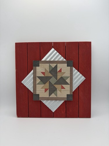 Highland Woodcrafters Quilt Design Country Folk Red Pallet Wood Wall Sign 12"USA