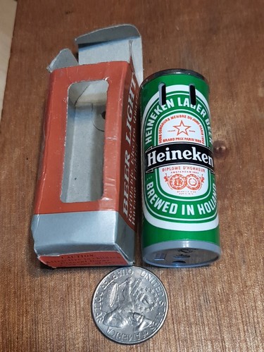 Vtg Novelty Beer Lighter Heineken Can W/ Orginal Box Untested Lager Green J51
