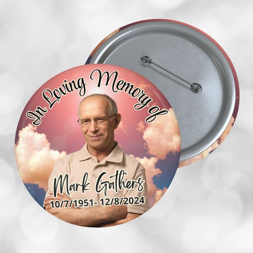 Large 3" Personalized Memorial Pinback Button Tribute, In Memory, Rest In Peace, - Picture 2 of 4