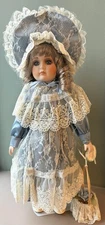 Alberon Dolls London Collector Porcelain Doll Victorian Lace Dress & Bonnet