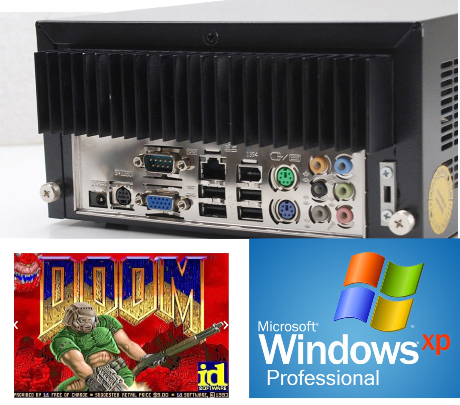 Small PC Cube 1.6GHz S-Video TV-Out 80GB CD-ROM 12V Old Games Doom Pac-Man