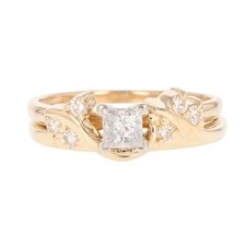 .48ctw Princess Diamond w/ Accents Wedding Set Rings 14k Yellow Gold Size 6.75
