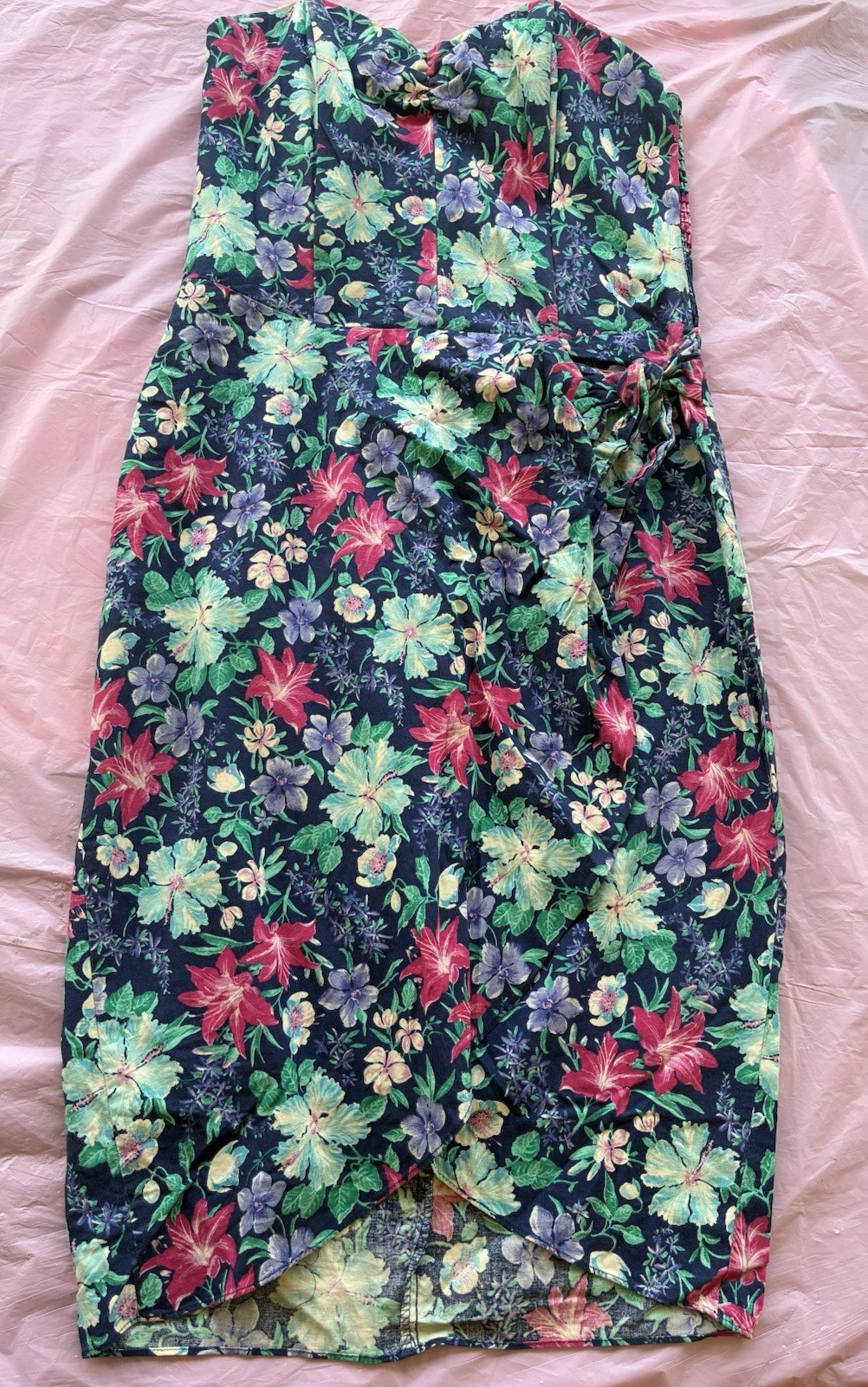 All That Jazz Women’s Vintage Retro Floral Strapless Smocked Midi Dress Sz 11/M