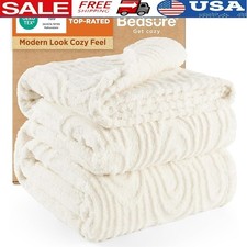 Reversible Sherpa Blanket Plush Soft Lightweight Jacquard Durable Home Decor New