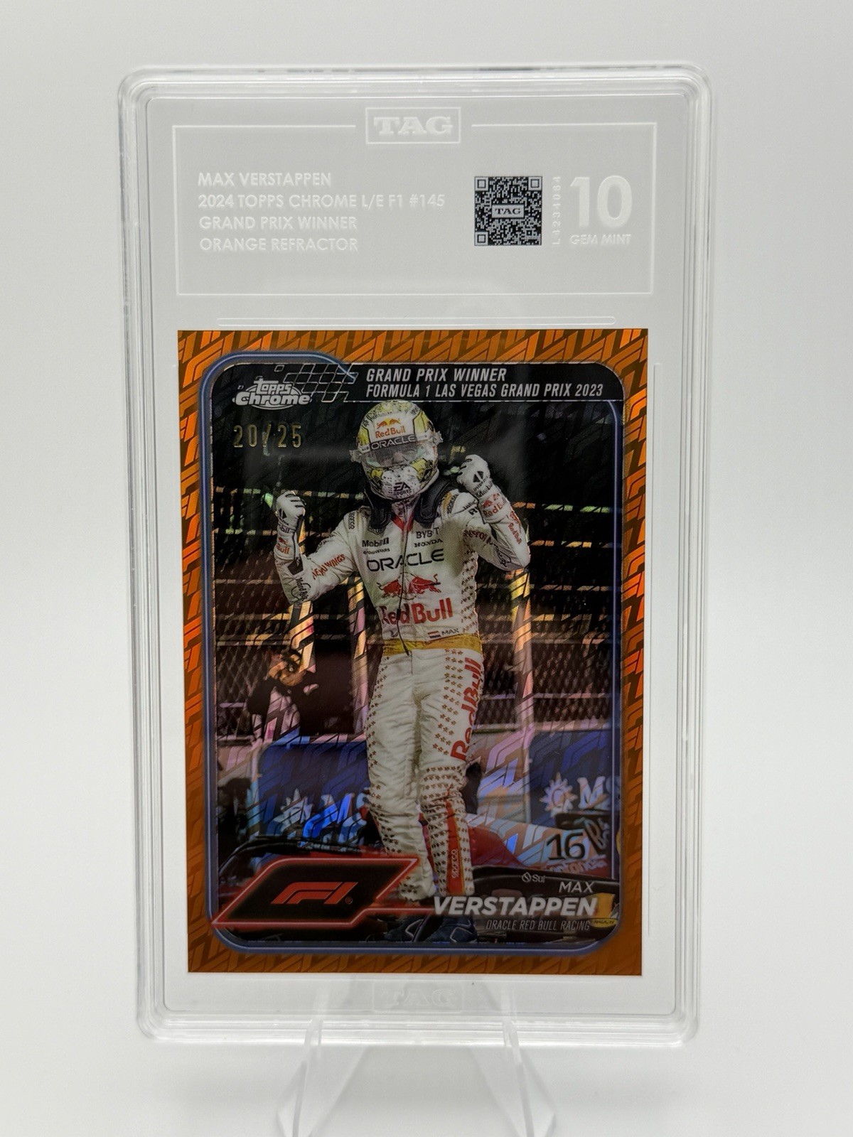 2024 Topps Chrome Logofractor F1 Max Verstappen Orange Refractor /25 TAG 10 Gem